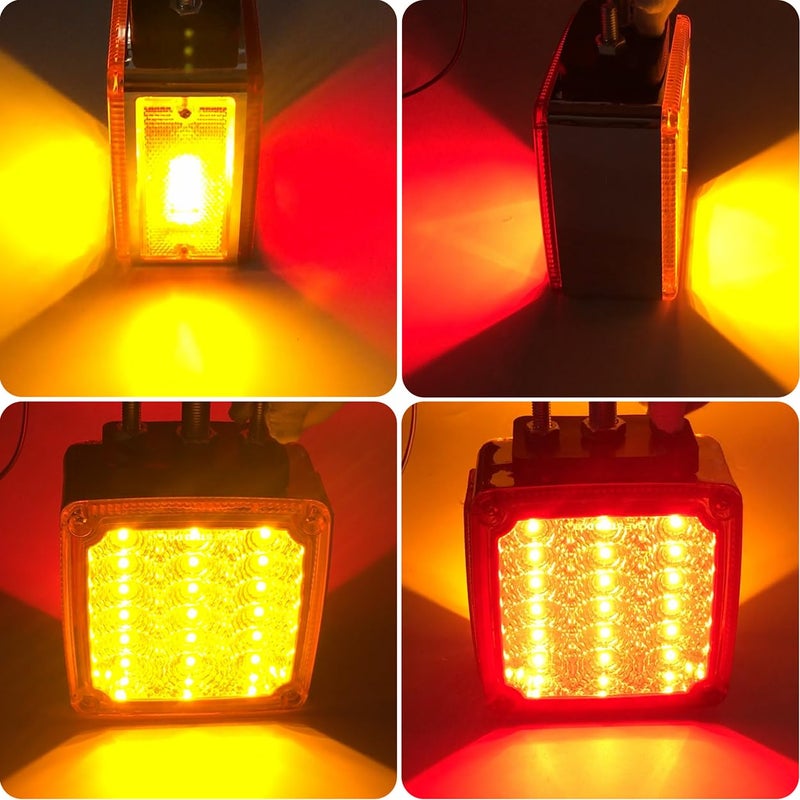 BukNikis أضواء قاعدة LED أمبر/أحمر مزدوجة الوجه 39 LED إشارة انعطاف ضوء مثبت على الفندر لشاحنات النقل الثقيلة تريلر فريختلاين بيتر بيلت كينورث ماك ويسترن ستار (جانب السائق/الراكب، عبوة من 2) - Image 3